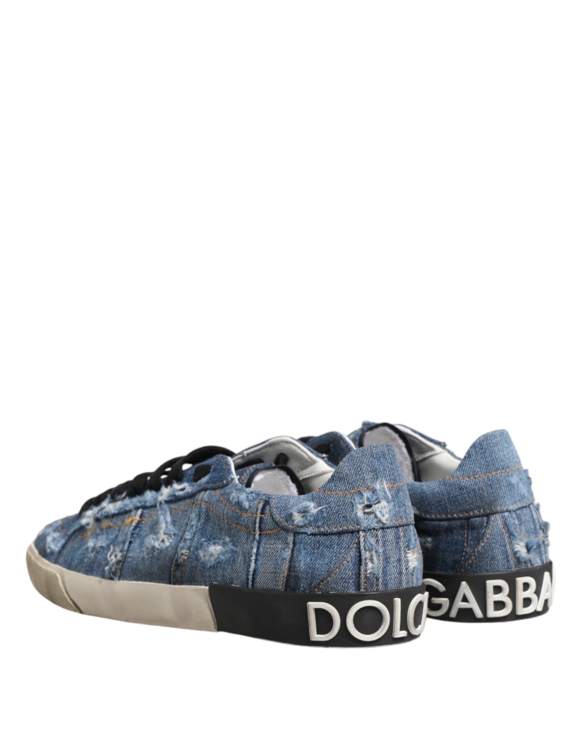 Dolce & Gabbana Blue Distressed Denim Low-Top Sneakers