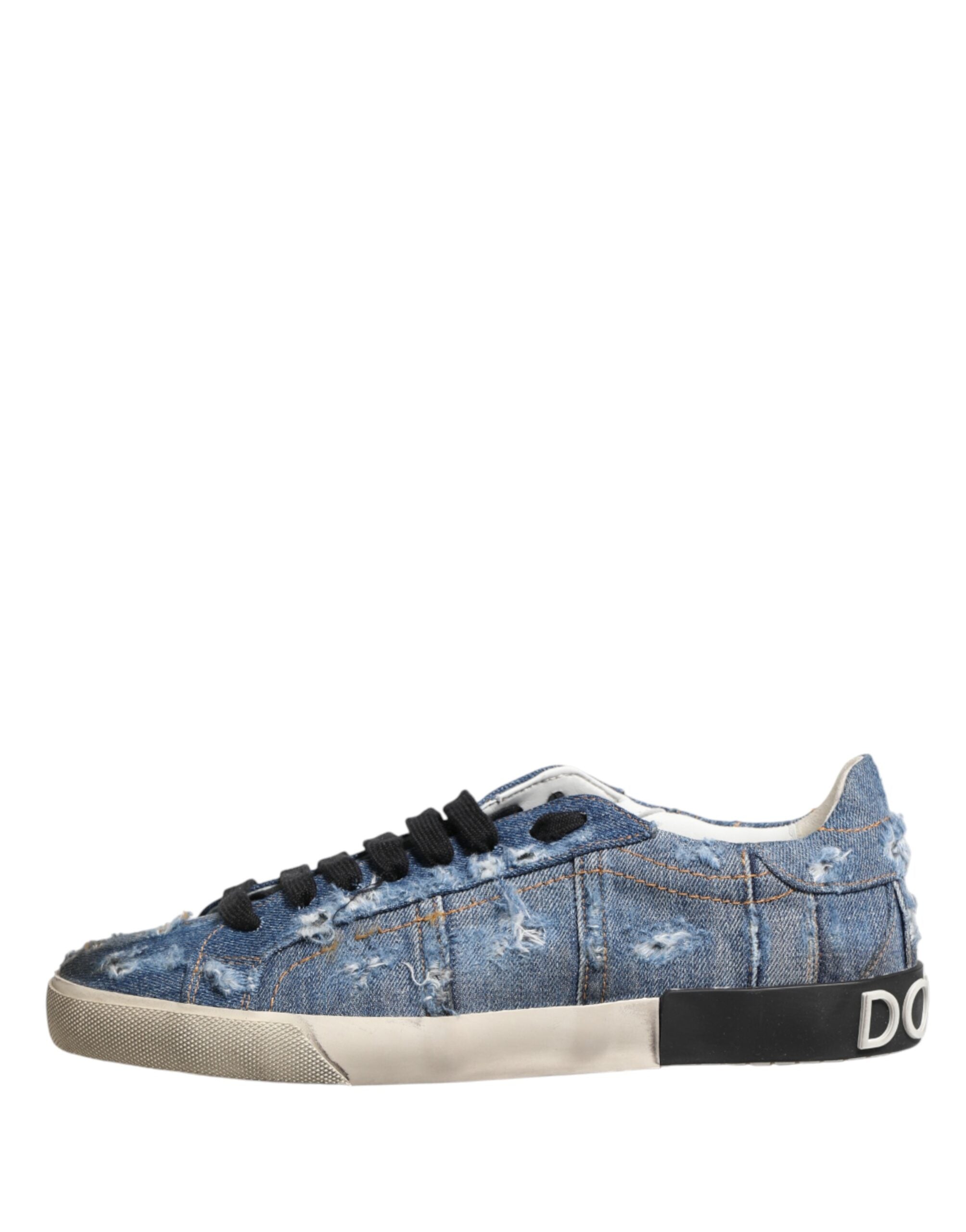 Dolce & Gabbana Blue Distressed Denim Low-Top Sneakers