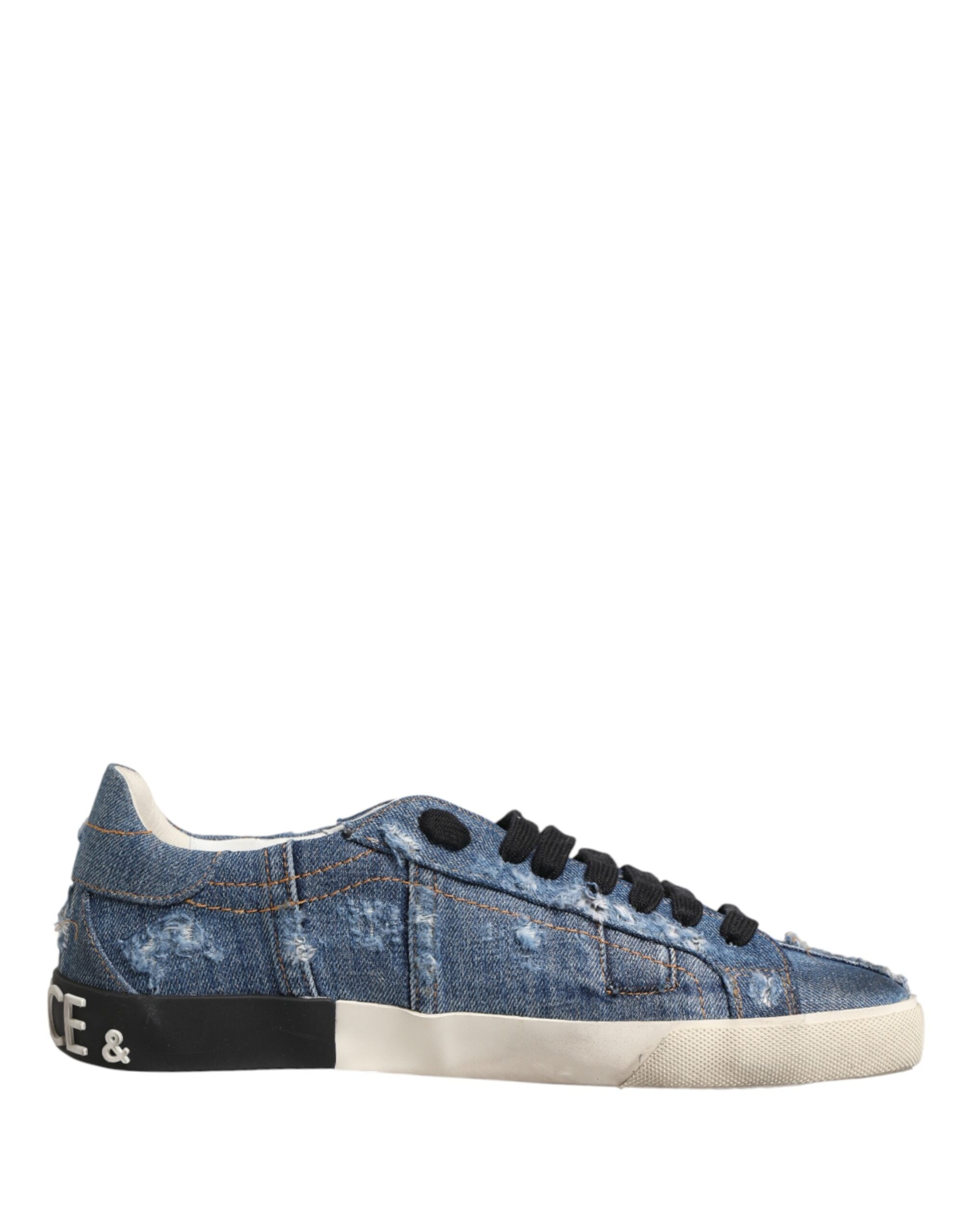 Dolce & Gabbana Blue Distressed Denim Low-Top Sneakers