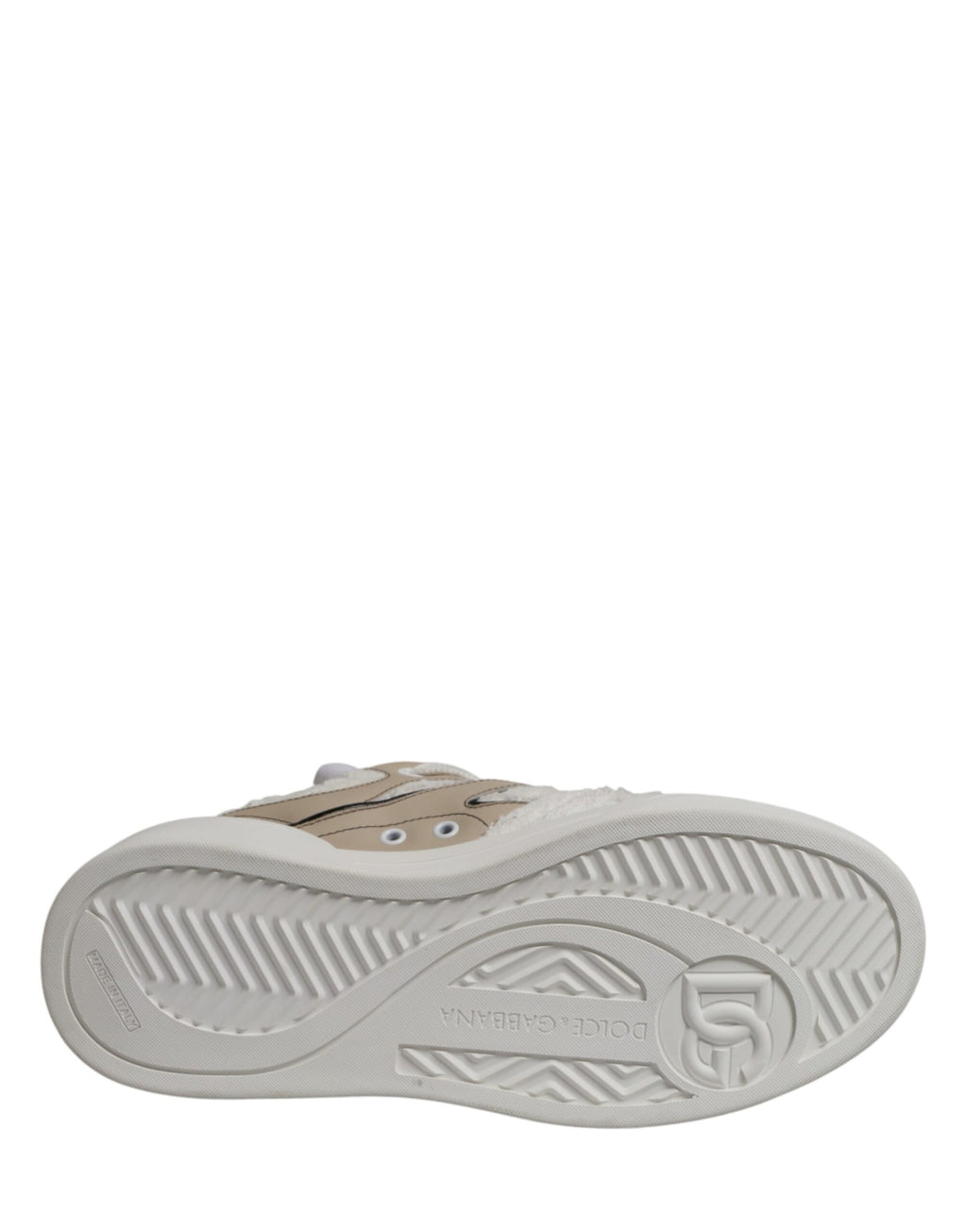 Dolce & Gabbana Weiße Beige Kunstlammfell Sneaker Niedrige Schnürschuhe