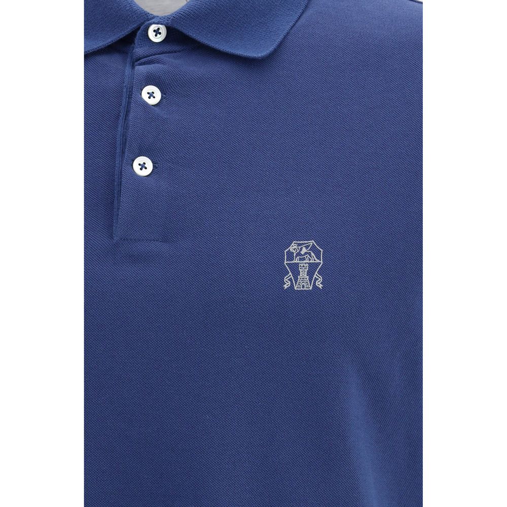 Brunello Cucinelli Blaues Baumwoll-Polohemd
