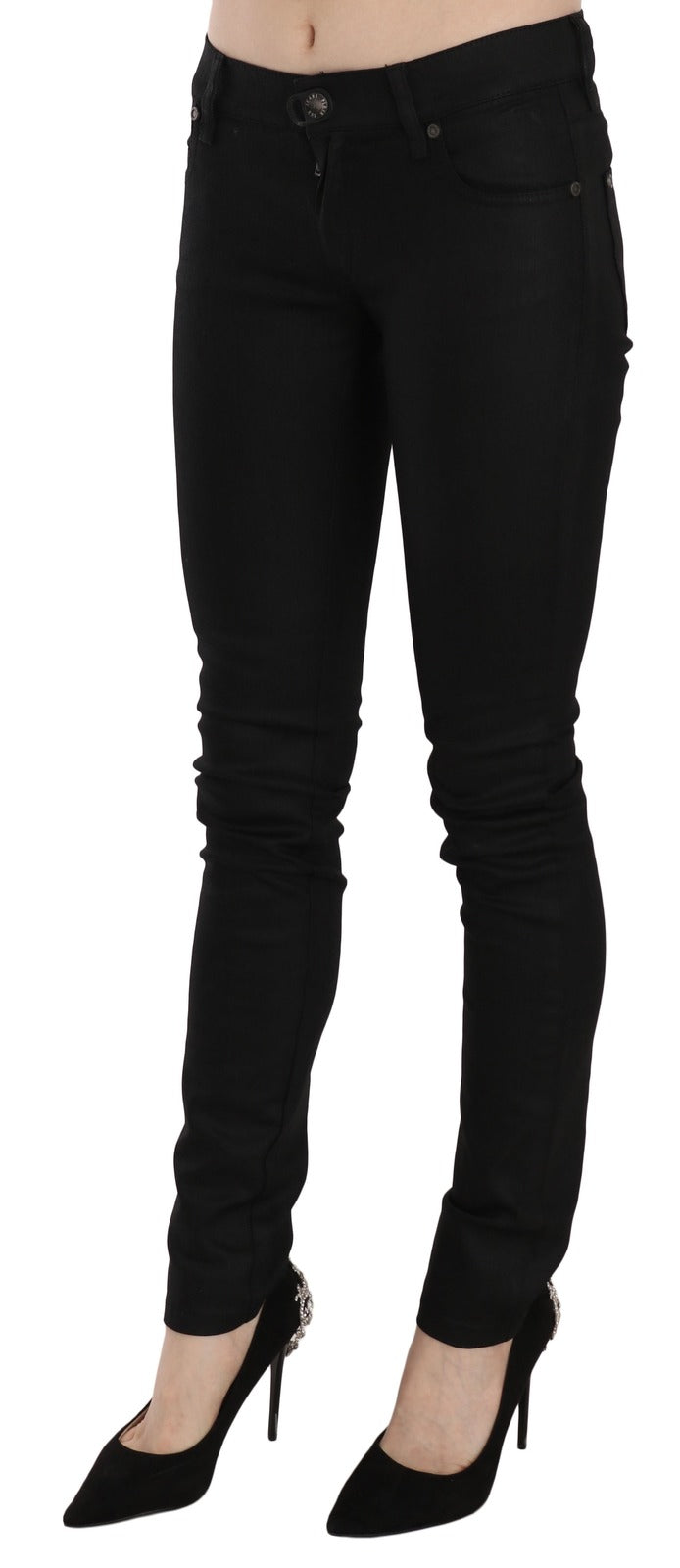 PLEIN SUD Black mid-rise cotton skinny jeans