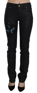 John Galliano Black Swan Floral Embroidered Mid-Waist Skinny Denim Jeans