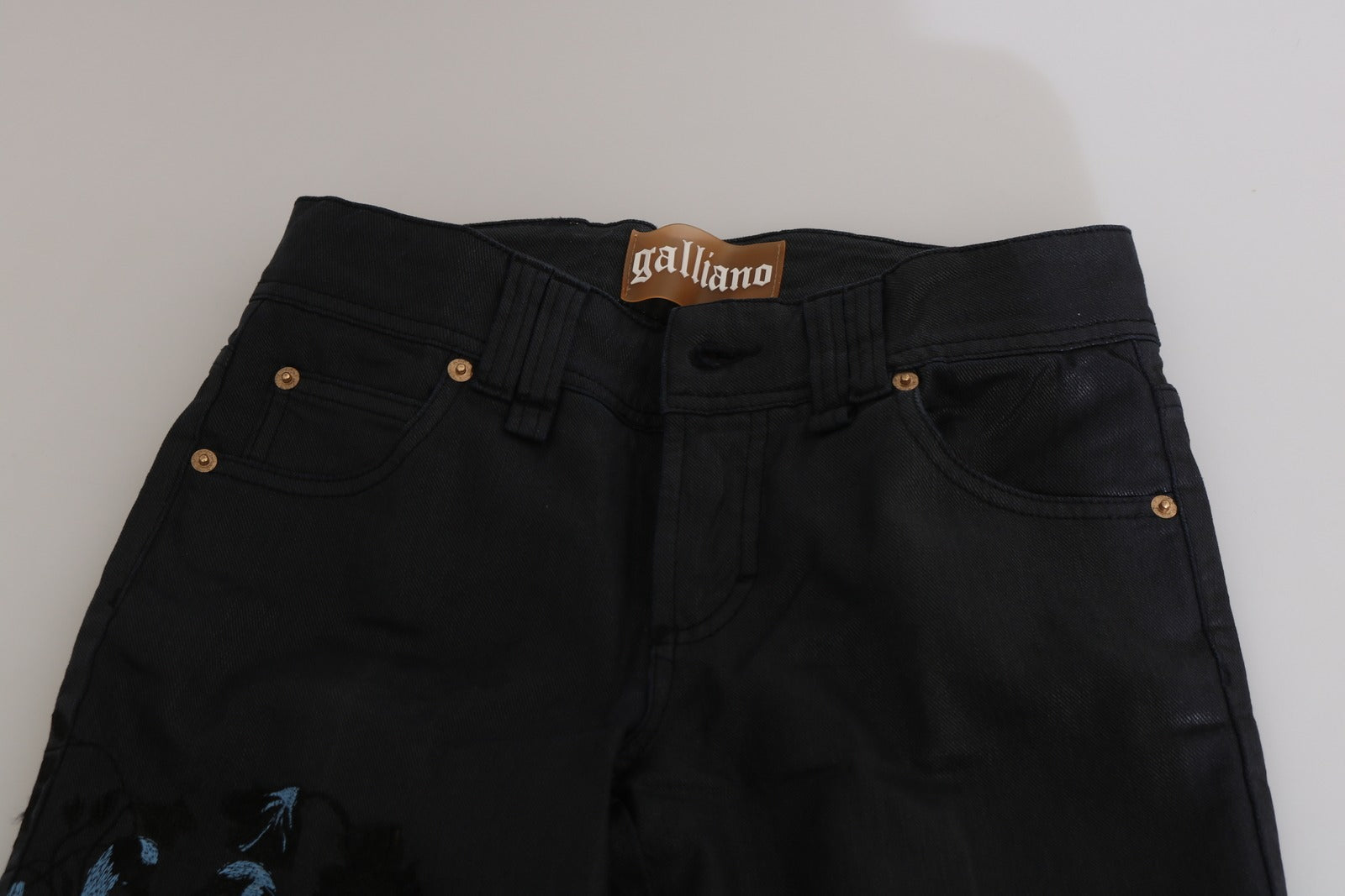 John Galliano Black Swan Floral Embroidered Mid-Waist Skinny Denim Jeans