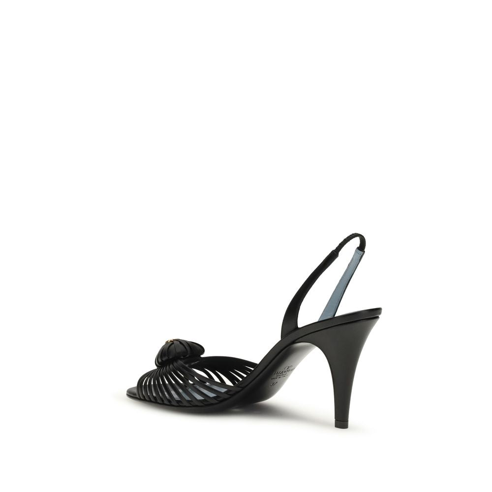 Valentino Garavani Black Bos Taurus Calf Leather Stiletto Heel Sandals
