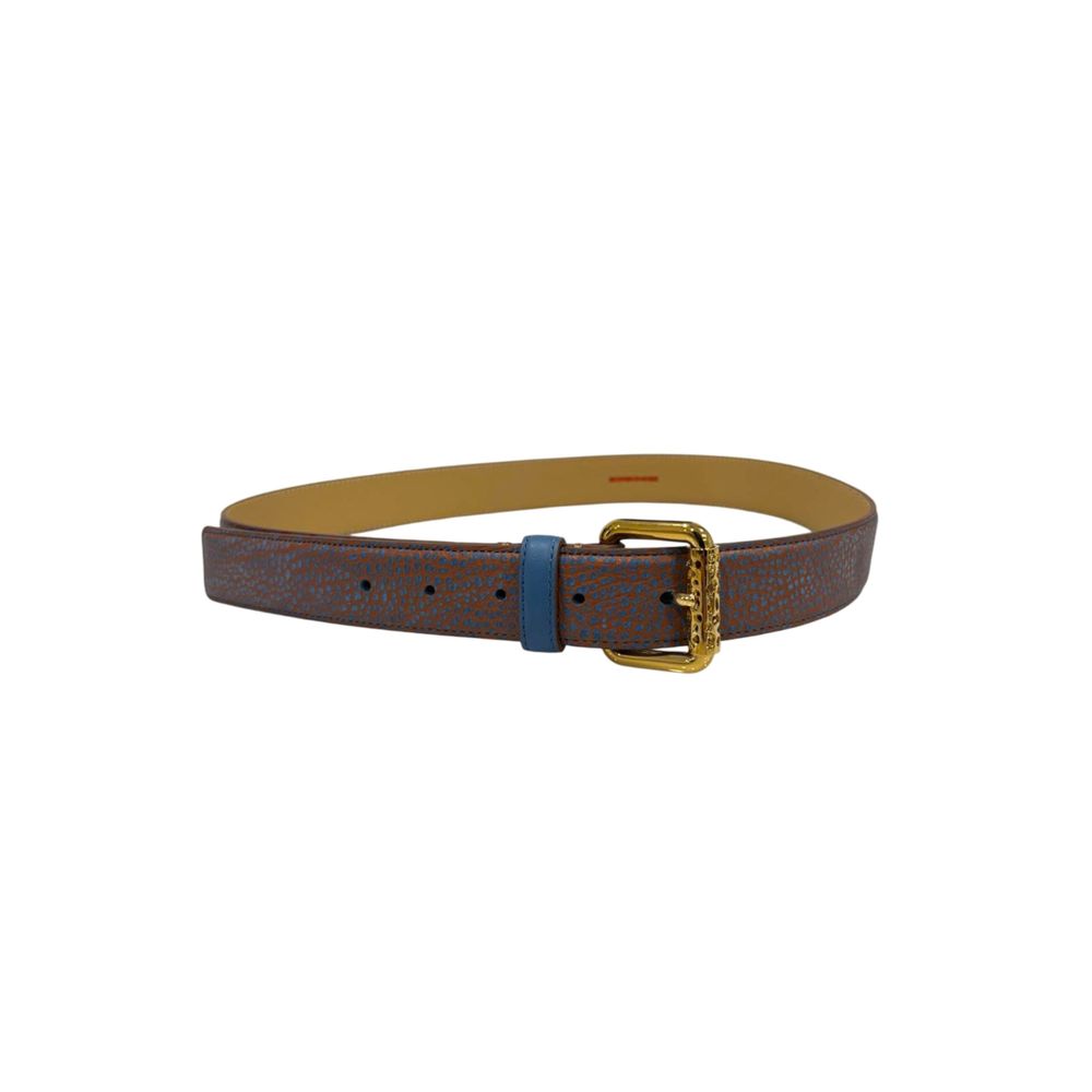 Borbonese Women's Brown Leather Belt with Gold Buckle