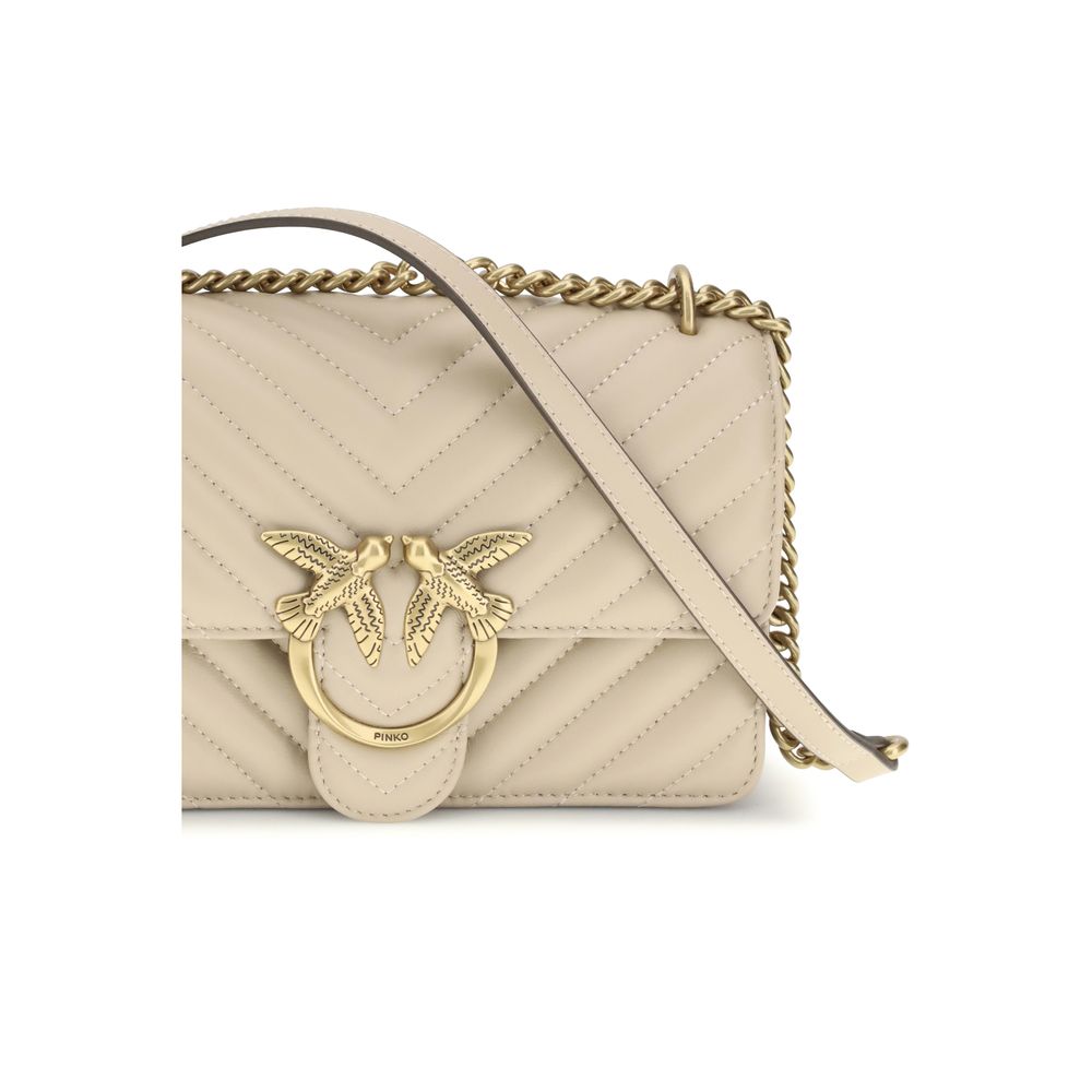 PINKO Beige Kalbsleder Bos Taurus Schultertasche