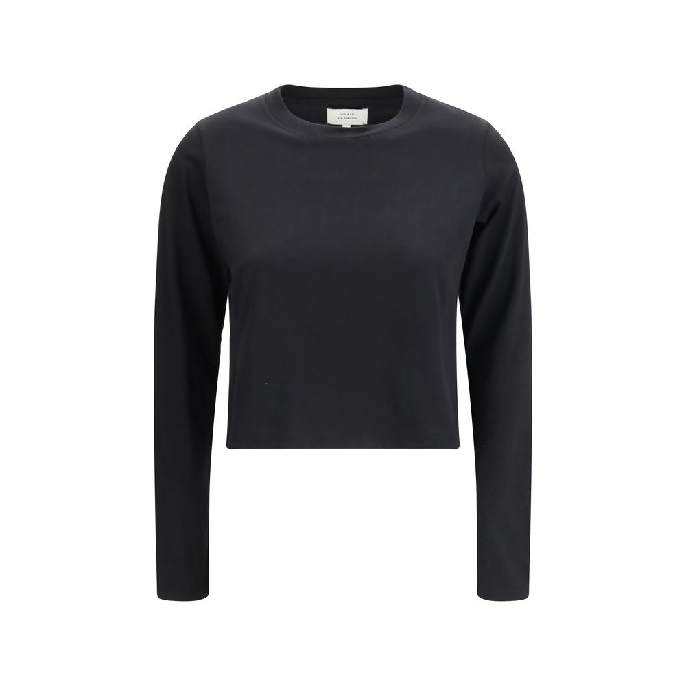 Loulou De Saison Schwarzes Langarm-T-Shirt aus Baumwolle