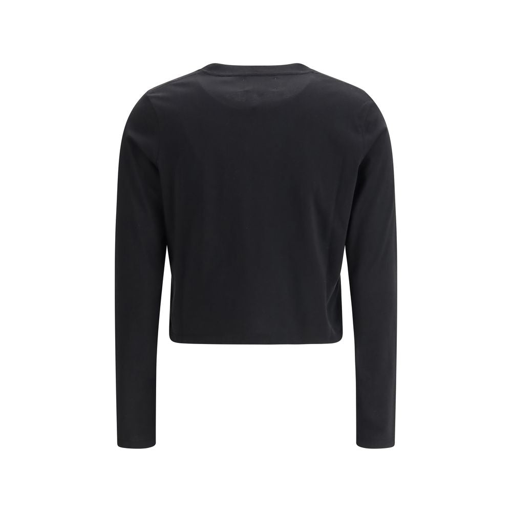Loulou De Saison Schwarzes Langarm-T-Shirt aus Baumwolle