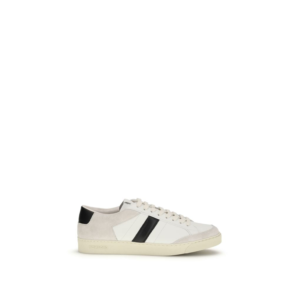 Tom Ford Weiße Bos Taurus Kalbsleder-Sneaker