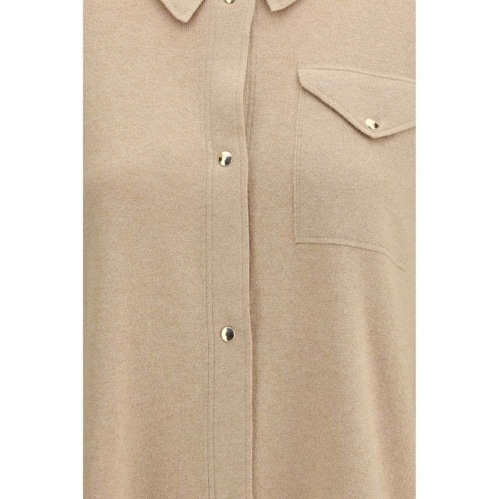 Fabiana Filippi Shirt Blouse in Beige Fleece Wool Knit