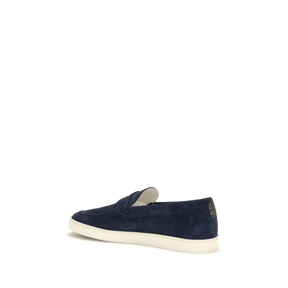 Brunello Cucinelli Blue Calfskin Bos Taurus Slipper Loafers
