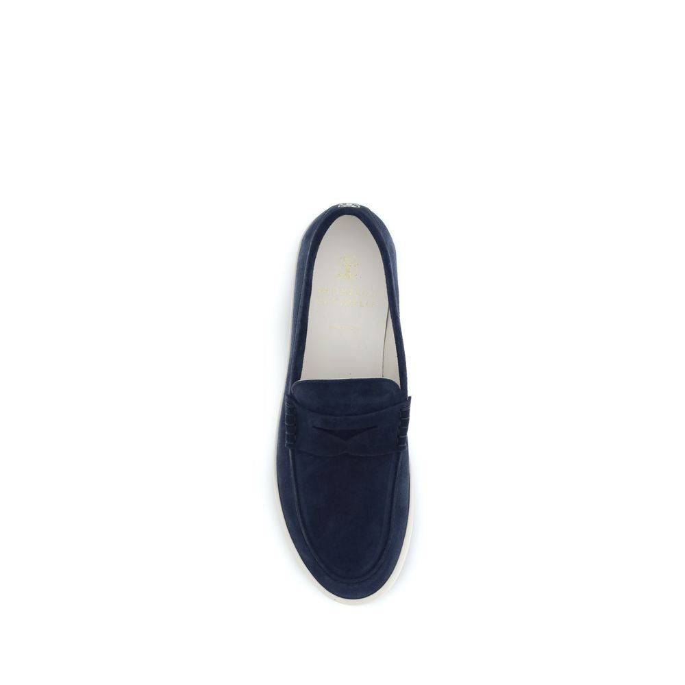 Brunello Cucinelli Blue Calfskin Bos Taurus Slipper Loafers