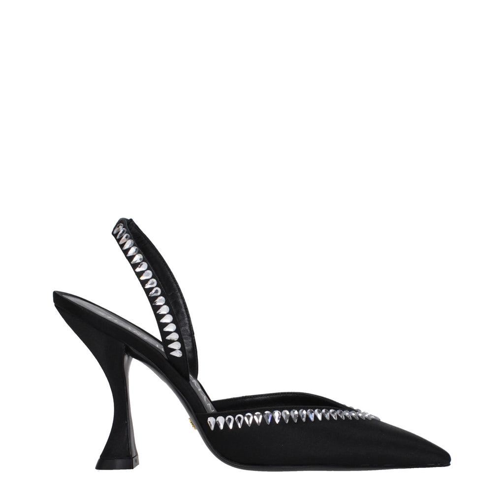 Stuart Weitzman Black Satin Stiletto Sandals