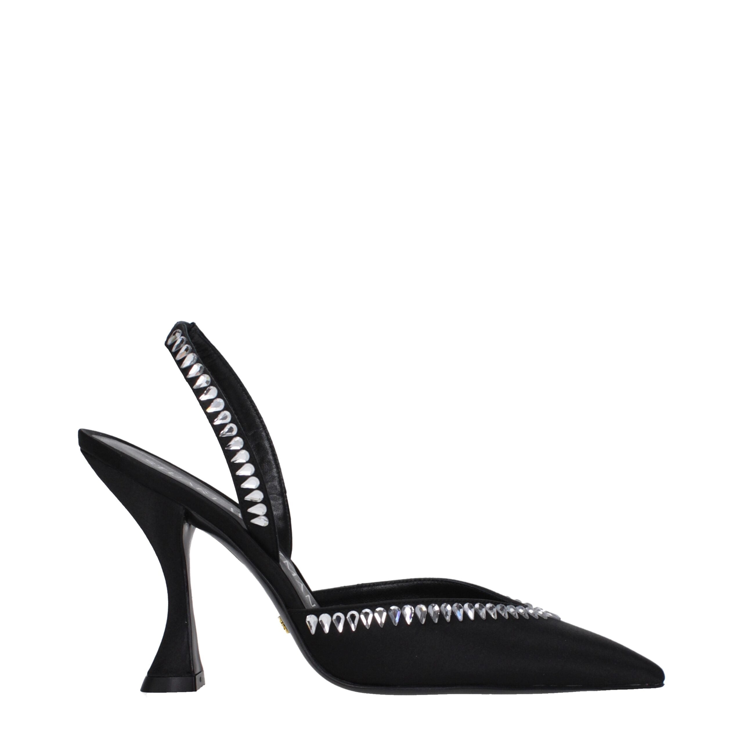 Stuart Weitzman Black Satin Stiletto Sandals