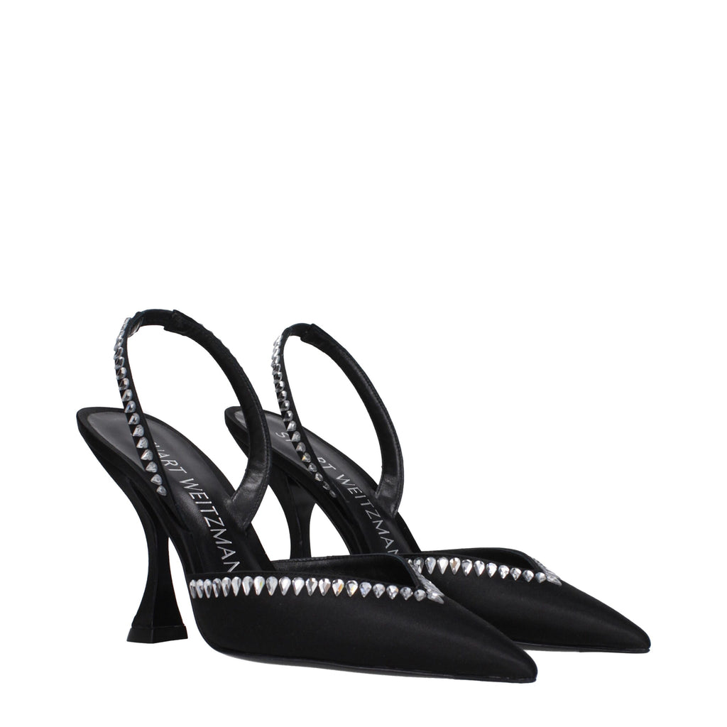Stuart Weitzman Black Satin Stiletto Sandals