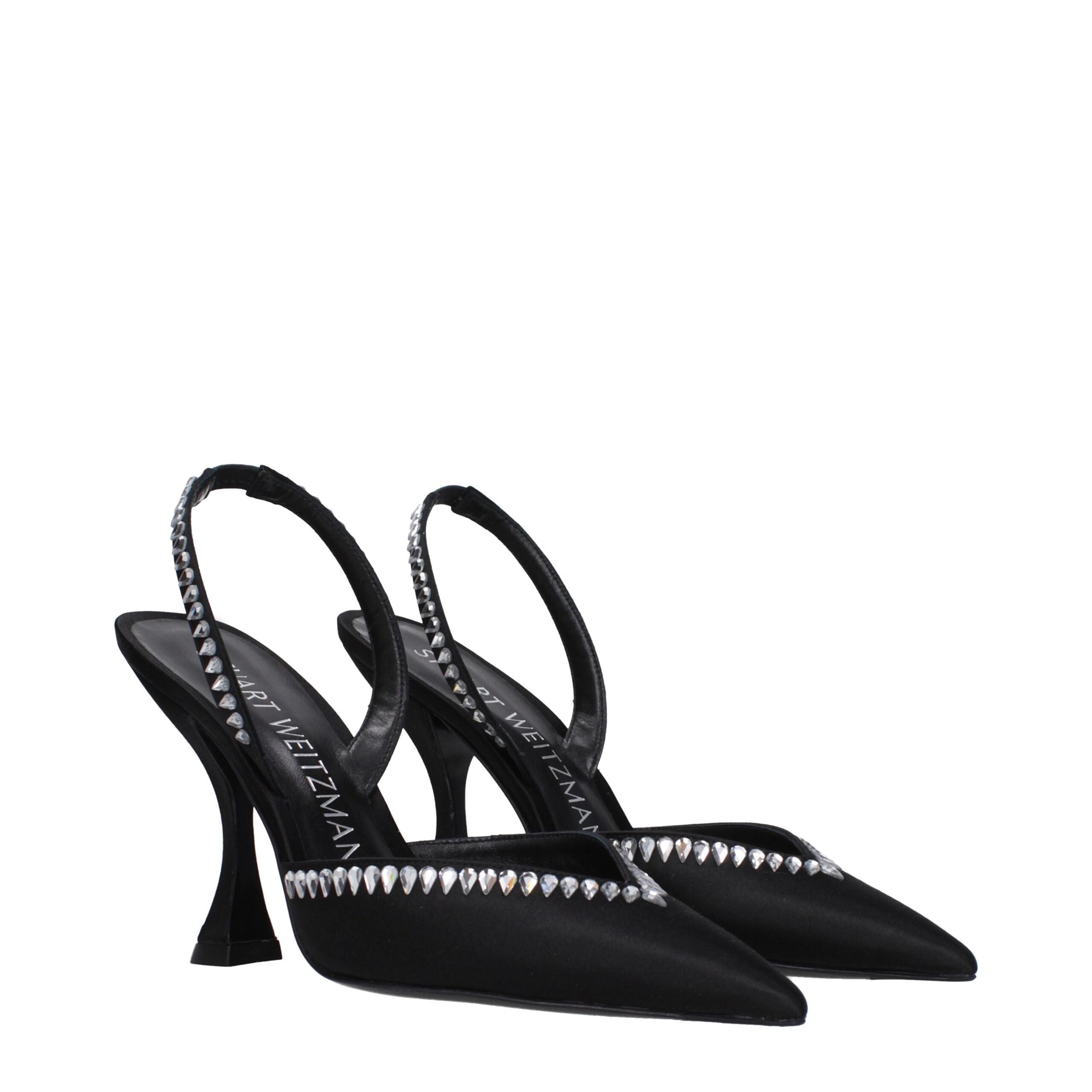 Stuart Weitzman Black Satin Stiletto Sandals