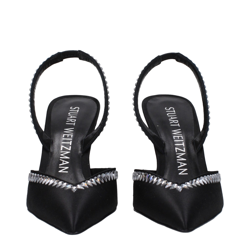 Stuart Weitzman Black Satin Stiletto Sandals