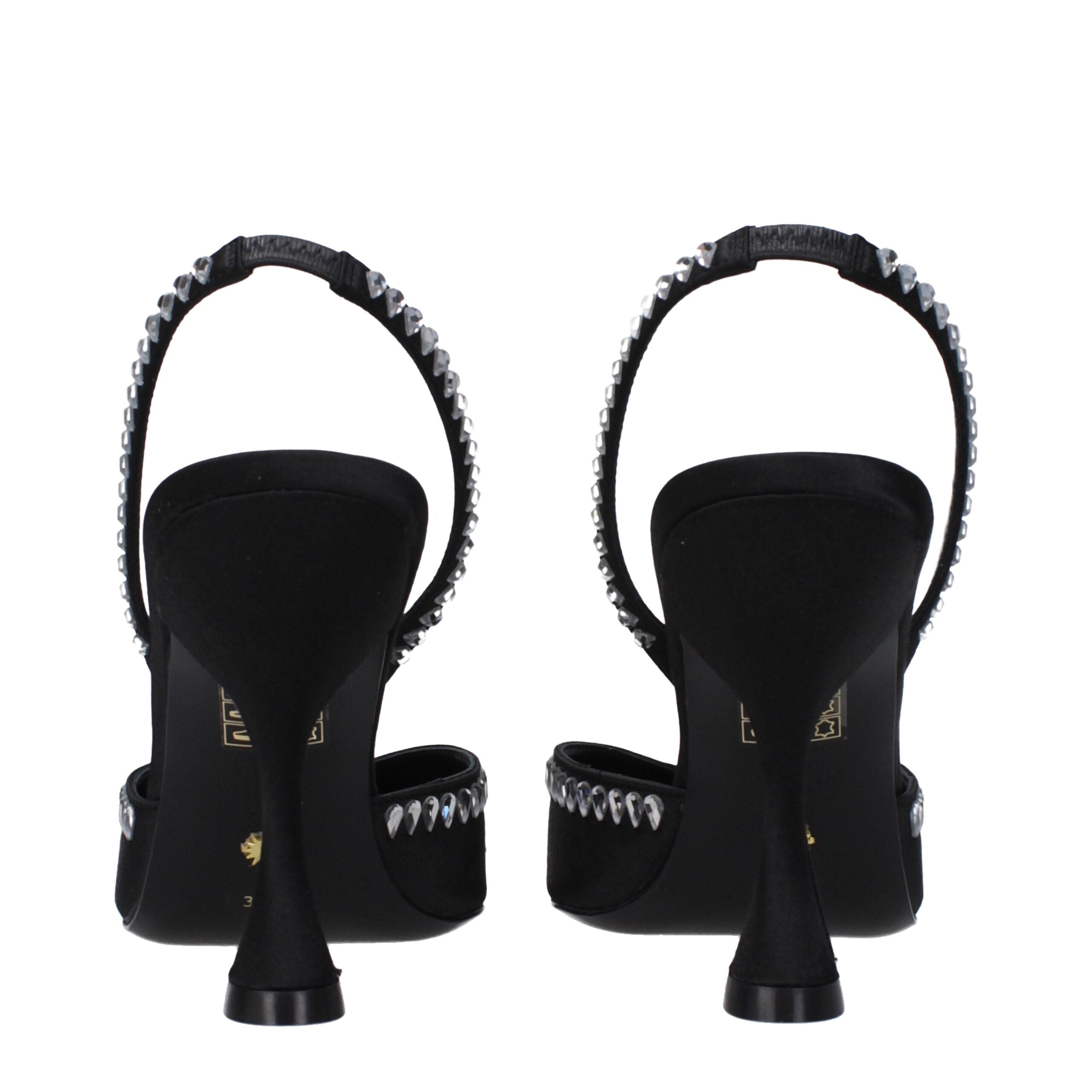 Stuart Weitzman Black Satin Stiletto Sandals