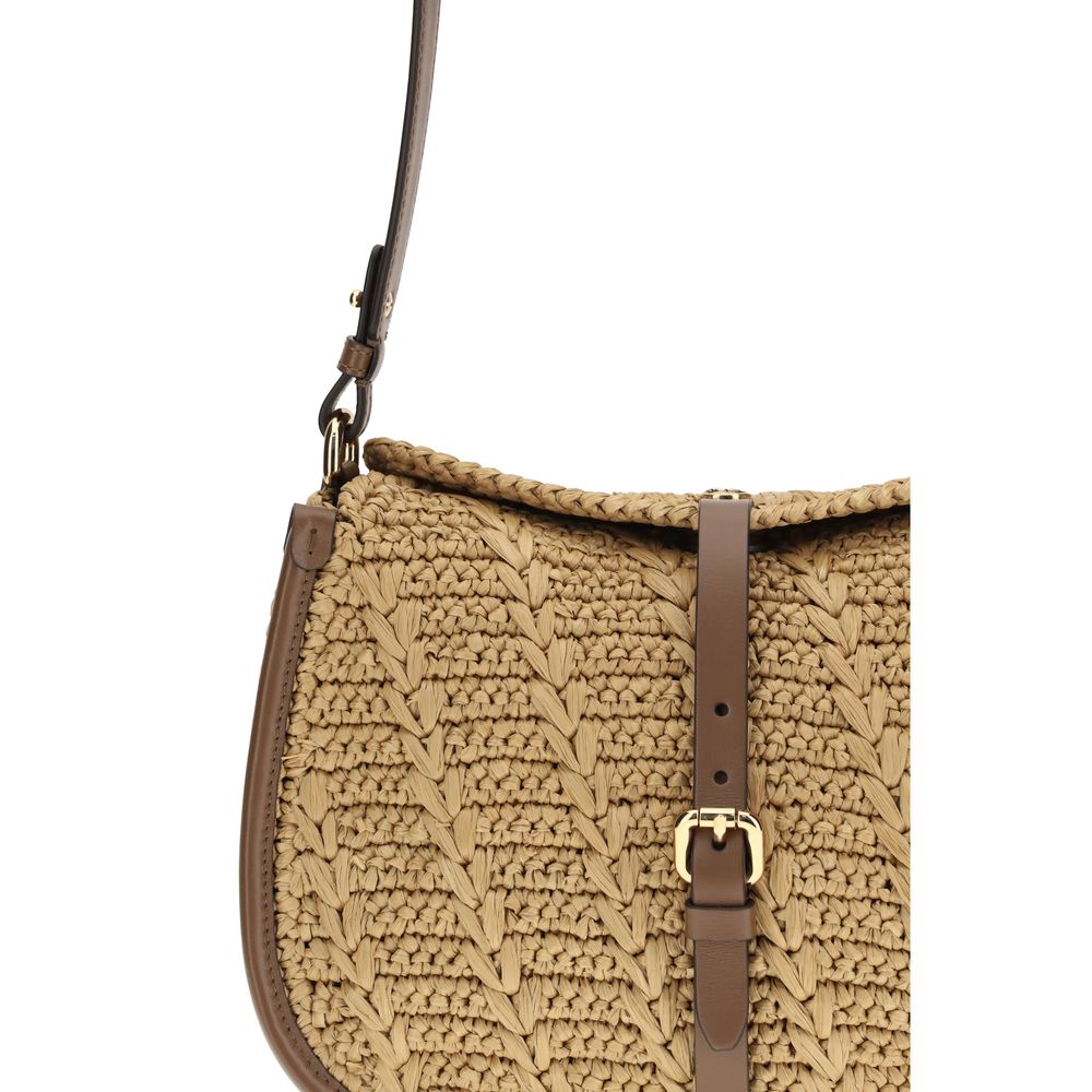 Etro Beige Raffia Schultertasche