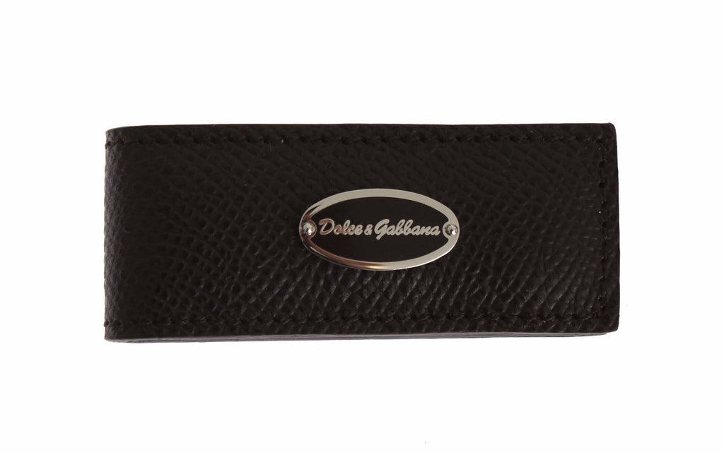 Dolce & Gabbana Brown Leather Magnetic Men's Money Clip