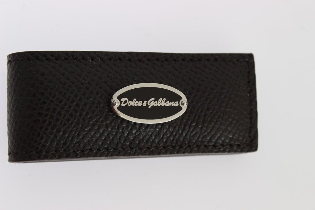 Dolce & Gabbana Brown Leather Magnetic Men's Money Clip