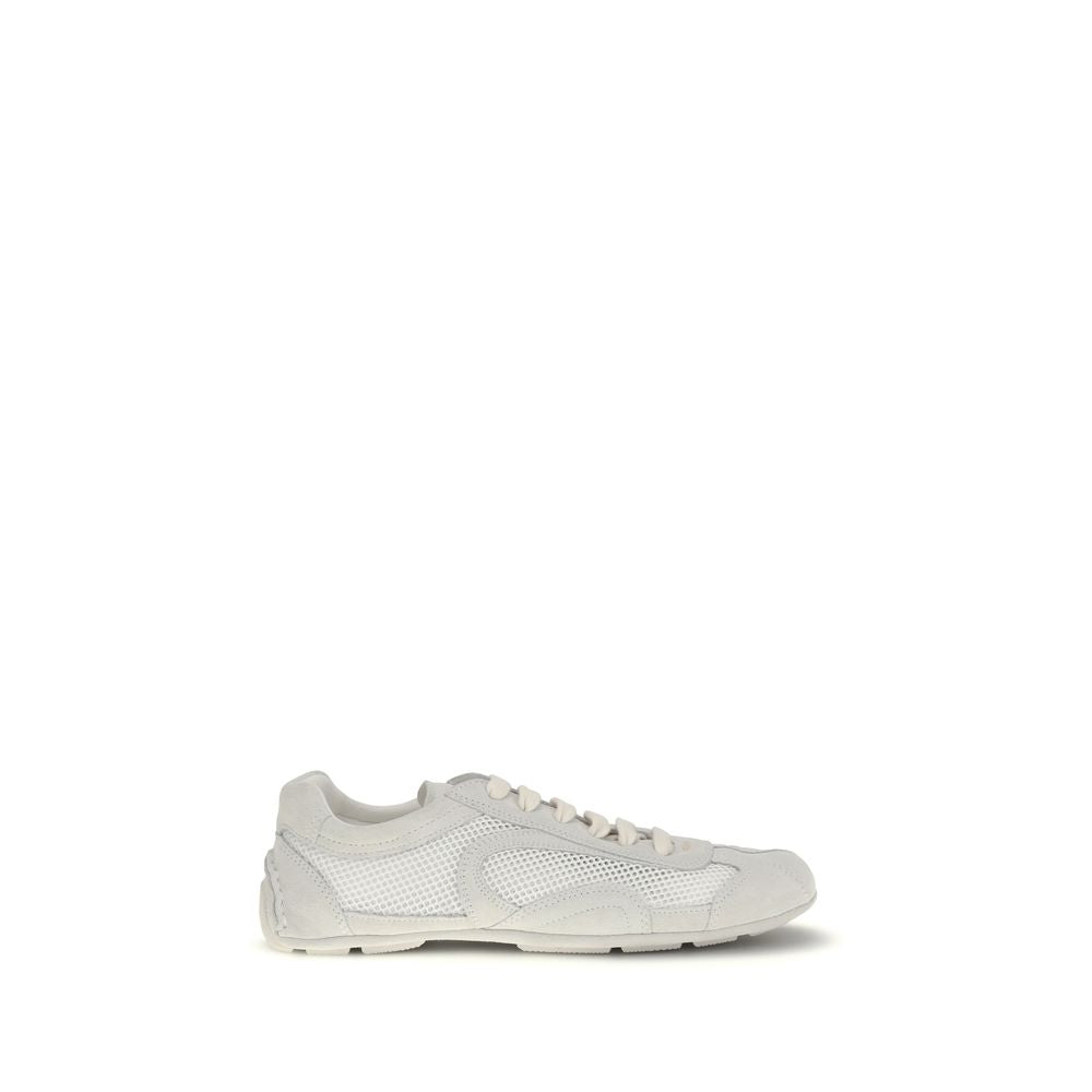 Prada Weiße Stoff-Sneaker mit niedrigem Schaft