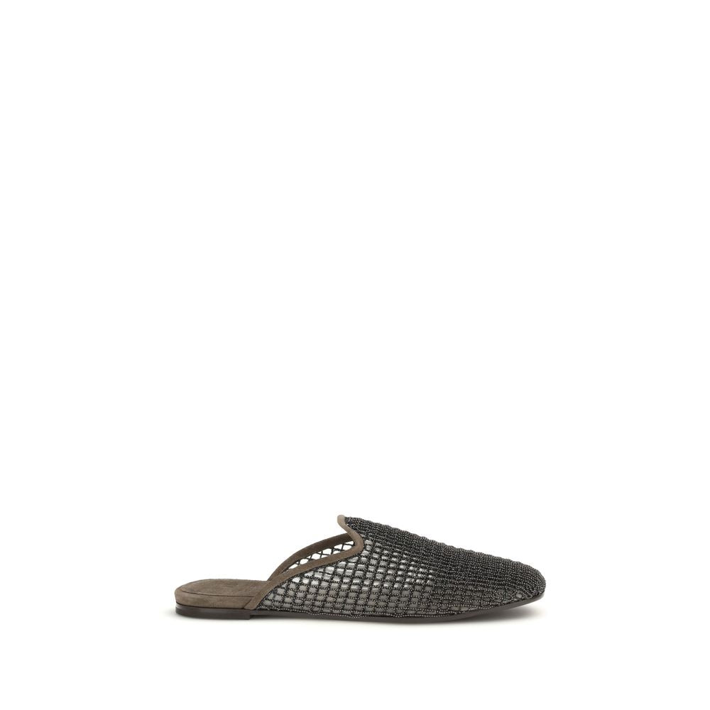 Brunello Cucinelli Graue Mules aus Kalbsleder Bos Taurus
