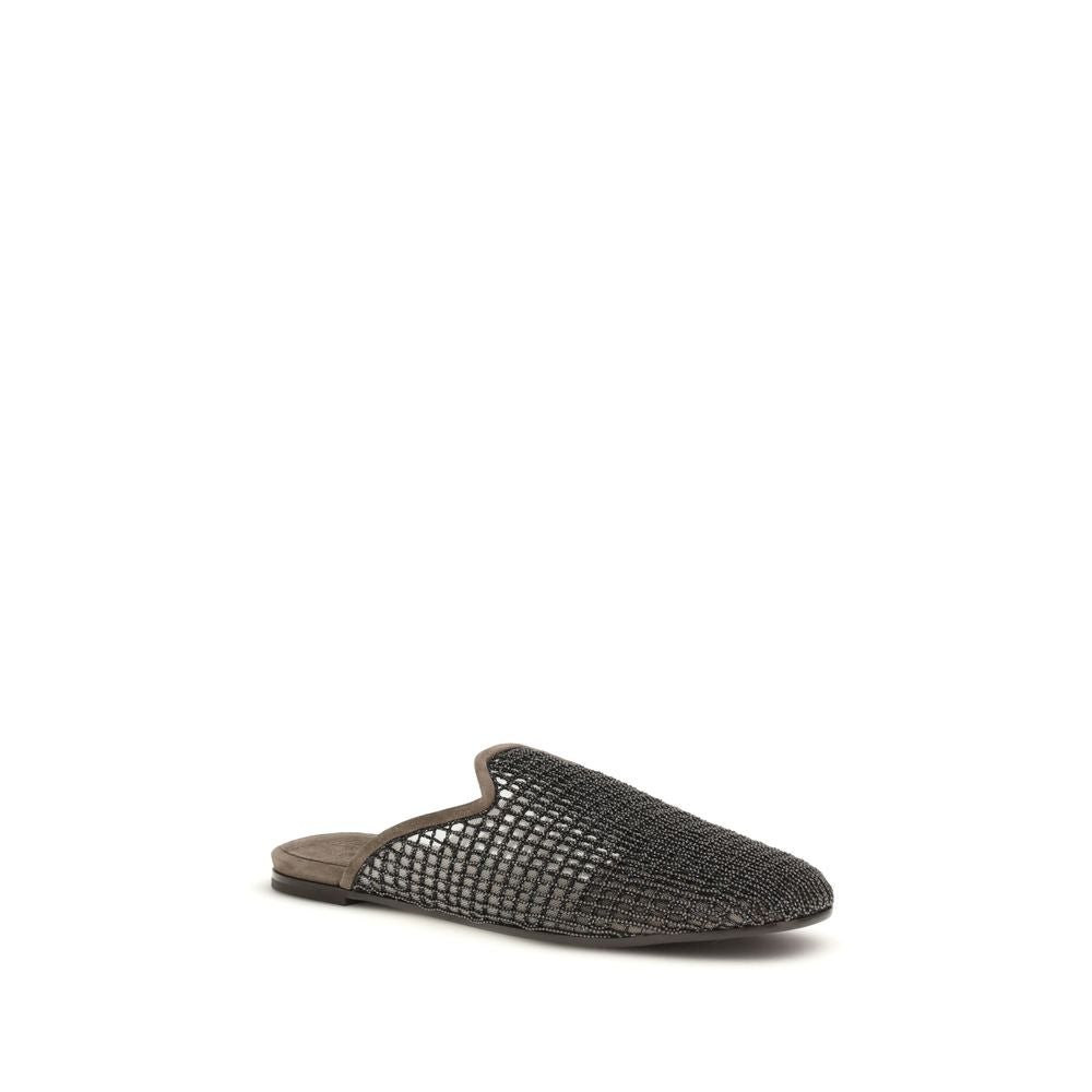 Brunello Cucinelli Graue Mules aus Kalbsleder Bos Taurus