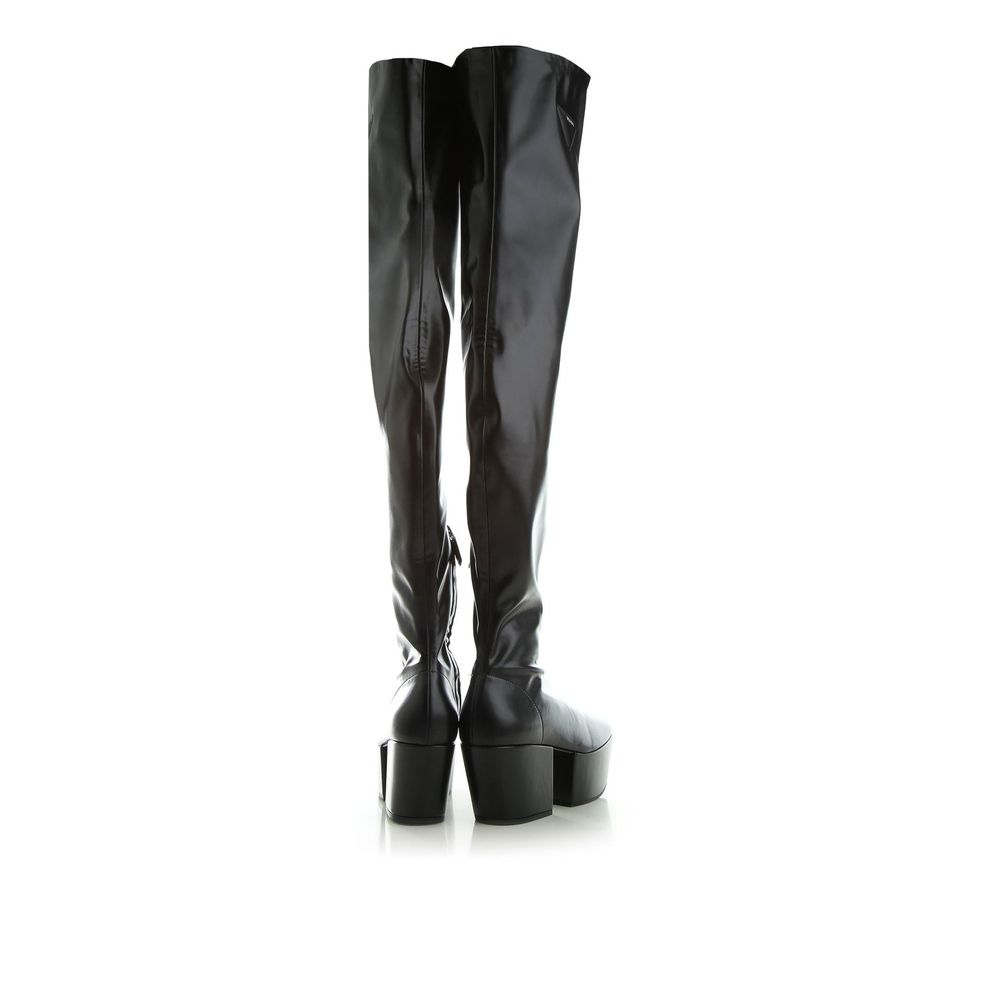 Prada Schwarze Kalbsleder-Overknee-Stiefel