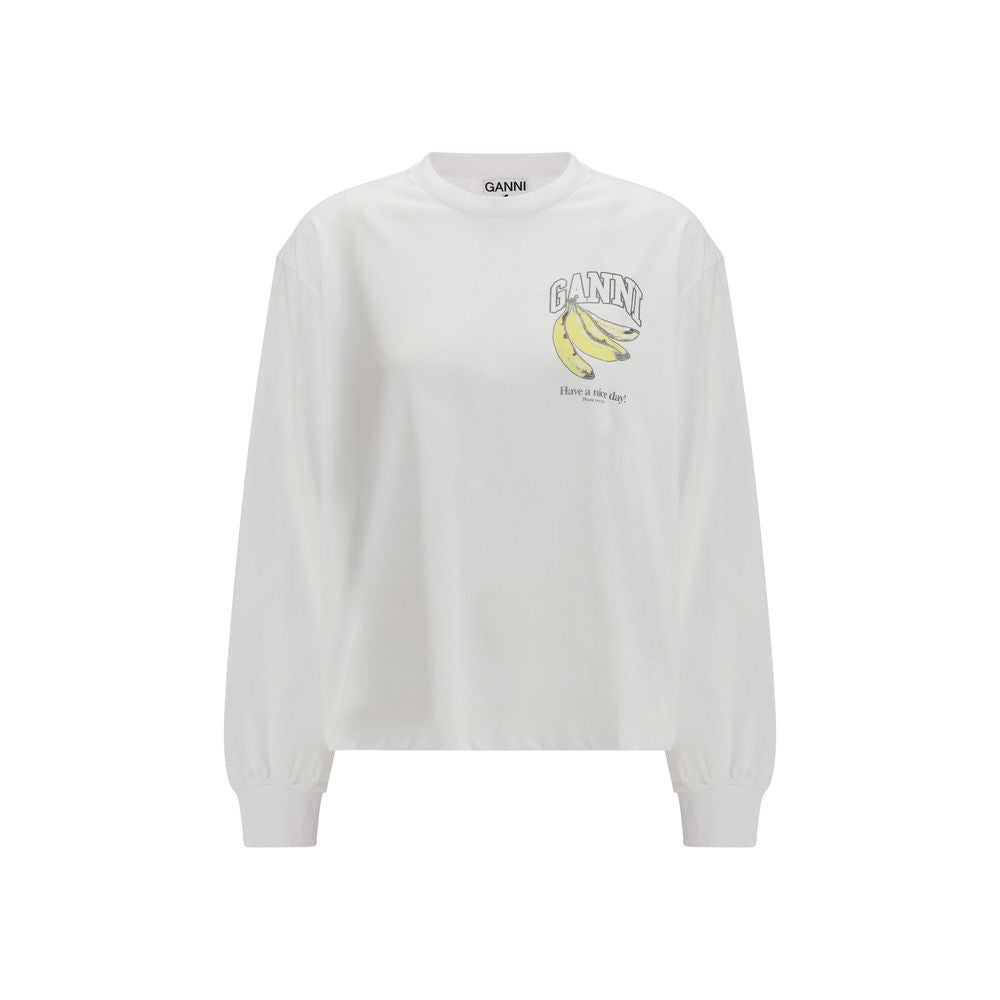 Ganni Weißes Langarm-T-Shirt aus Baumwolle