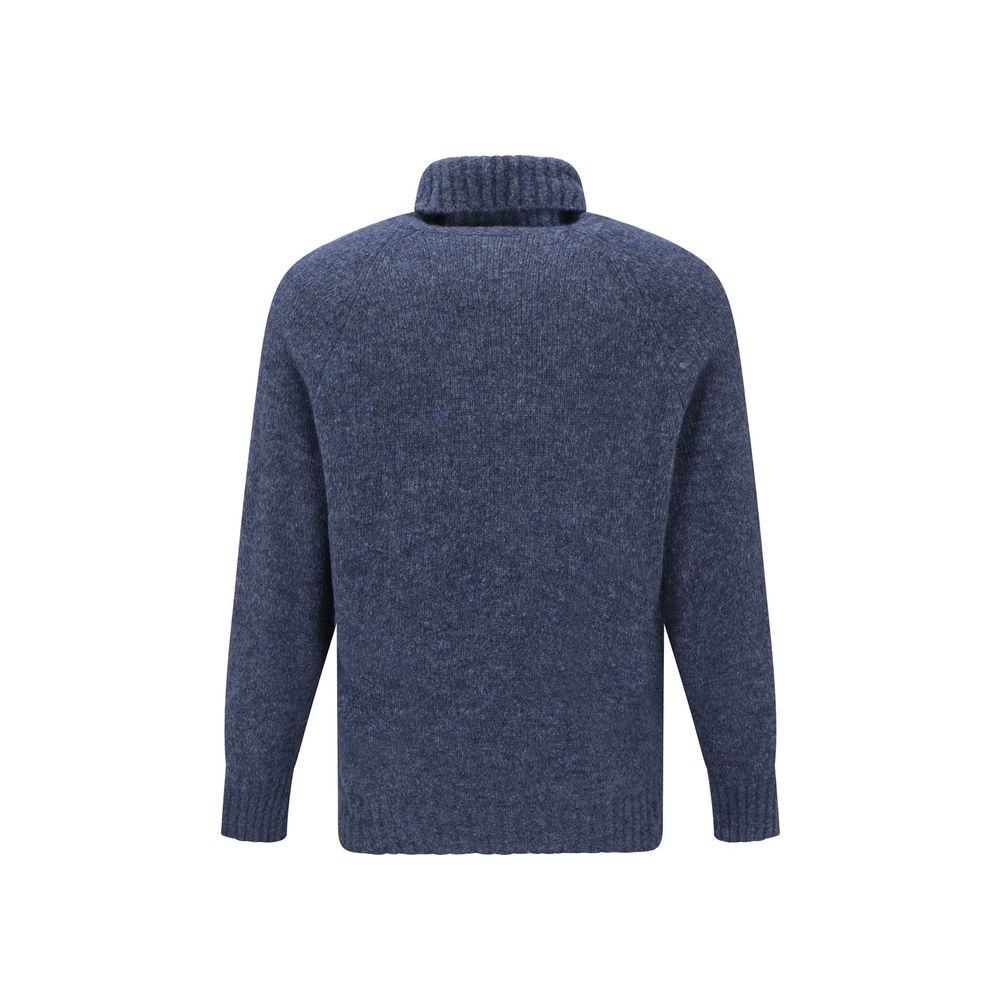 Brunello Cucinelli Blue Alpaca Wool and Leather Turtleneck Sweater