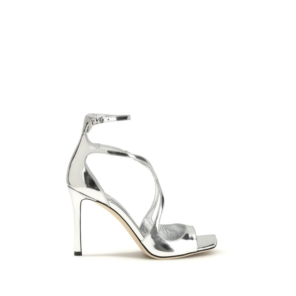 Jimmy Choo Sandaletten aus silbernem Kalbsleder mit Stiletto-Absatz