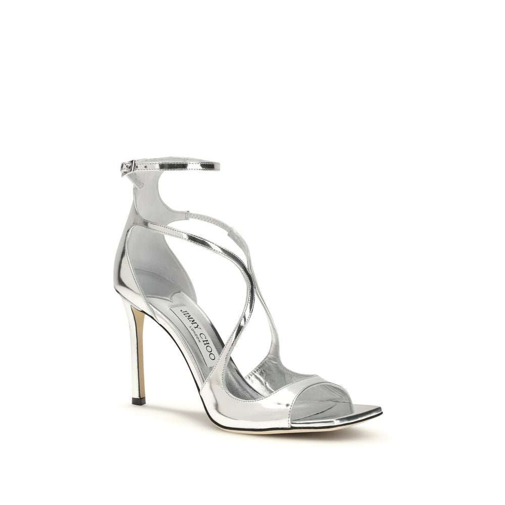 Jimmy Choo Sandaletten aus silbernem Kalbsleder mit Stiletto-Absatz