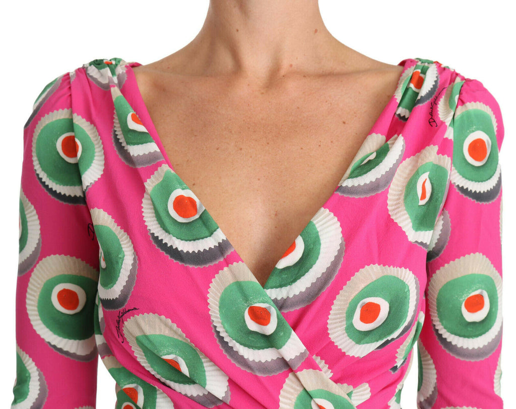 Dolce & Gabbana Rosa Seiden Cup Cake Etuikleid Stretchkleid
