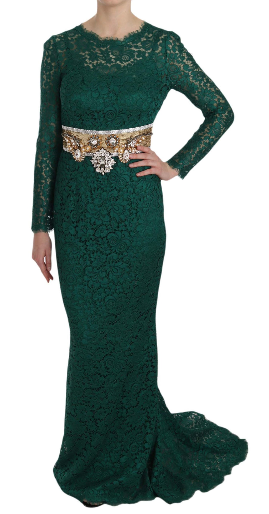 Dolce & Gabbana Kristall-Goldgürtel Spitzen-Etuikleid