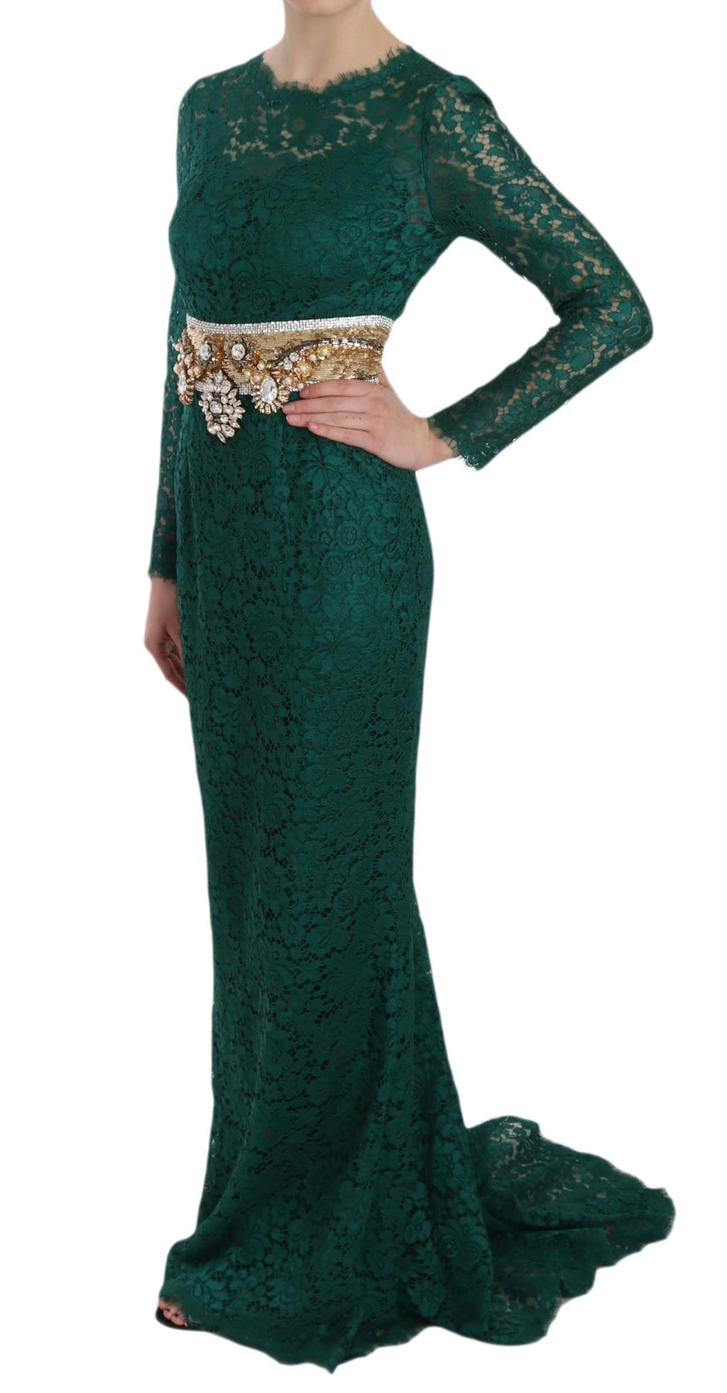 Dolce & Gabbana Kristall-Goldgürtel Spitzen-Etuikleid