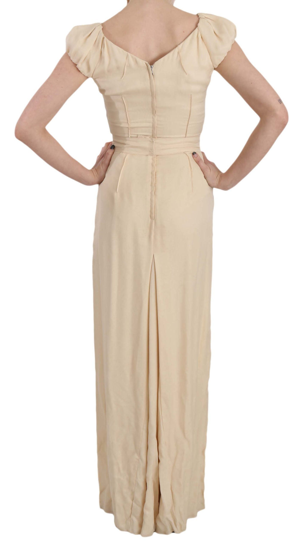 Dolce & Gabbana Beigefarbenes Seidenkleid mit Kapuzenärmeln
