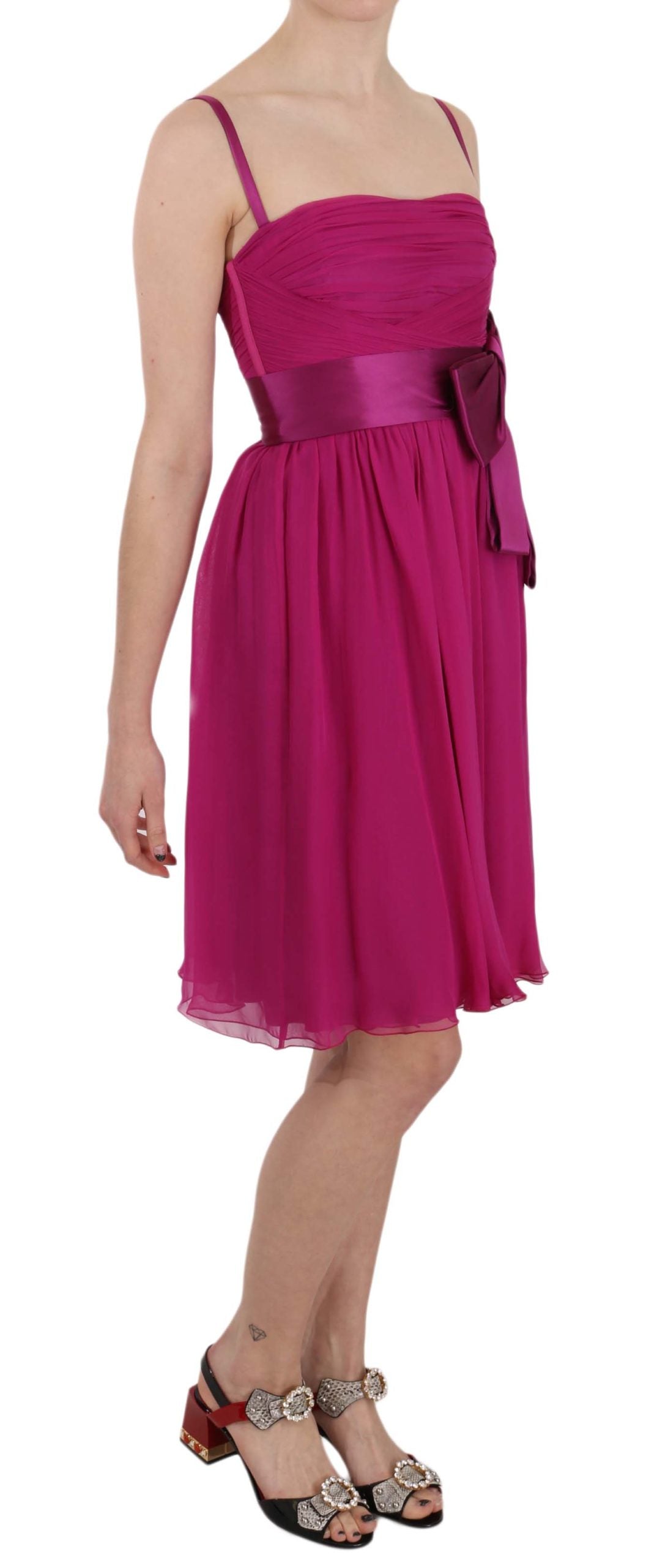 Dolce & Gabbana Fuchsia Pink Sleeveless Silk Dress with Bow