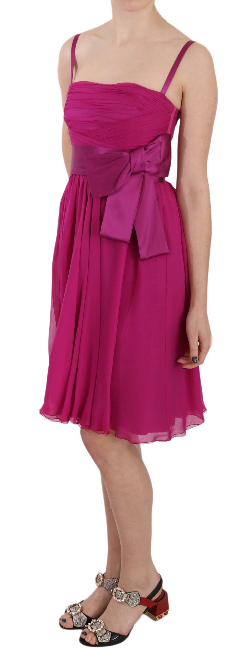 Dolce & Gabbana Fuchsia Pink Sleeveless Silk Dress with Bow