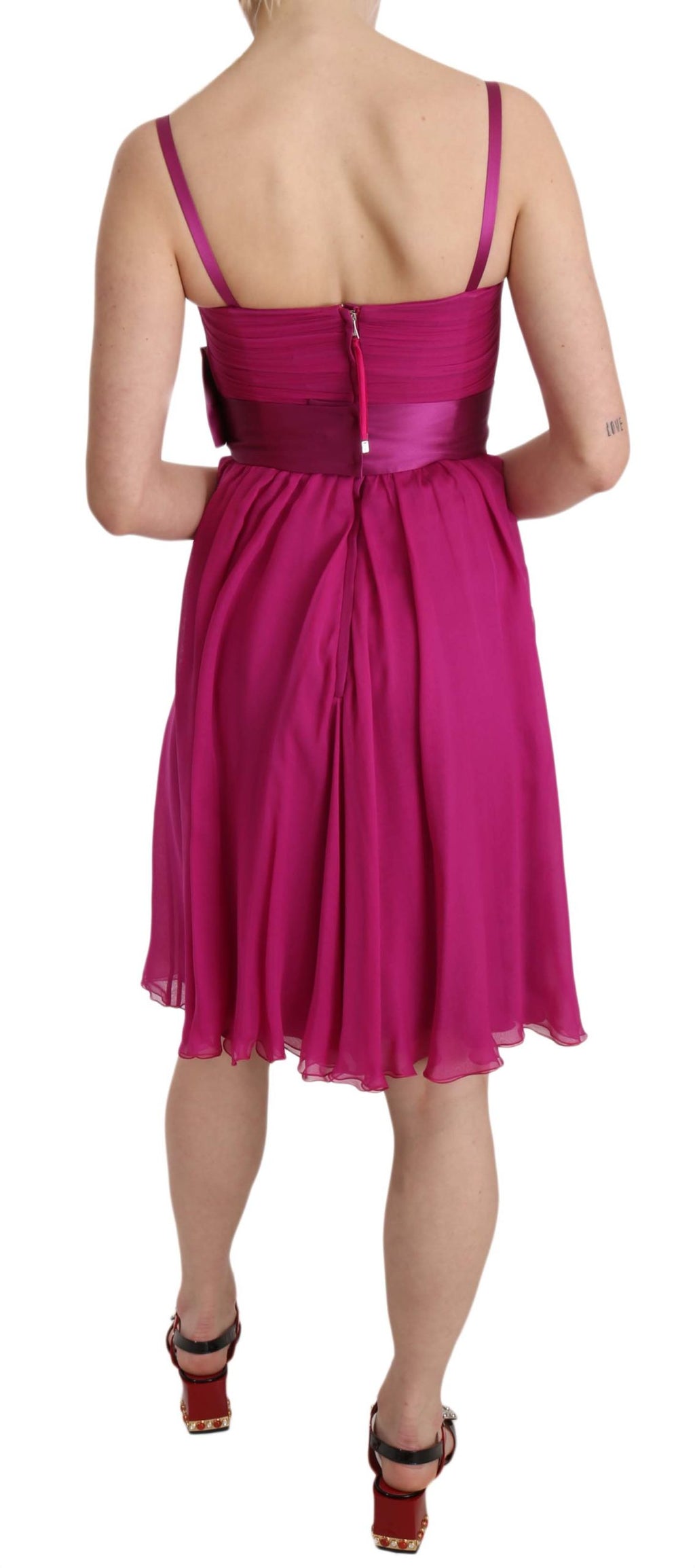 Dolce & Gabbana Fuchsia Pink Sleeveless Silk Dress with Bow