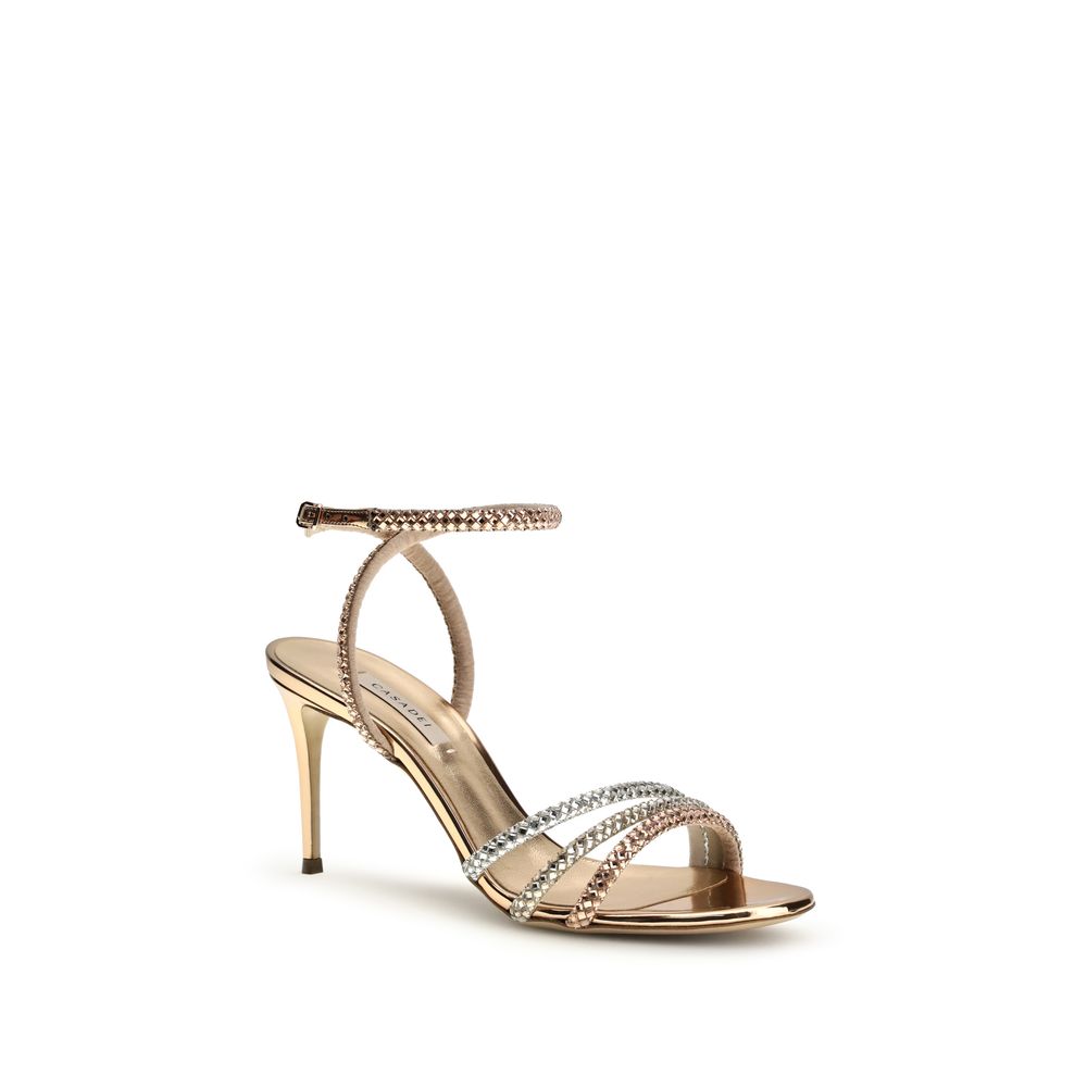 Casadei Stiletto Heel Sandal in Golden Calfskin Bos Taurus