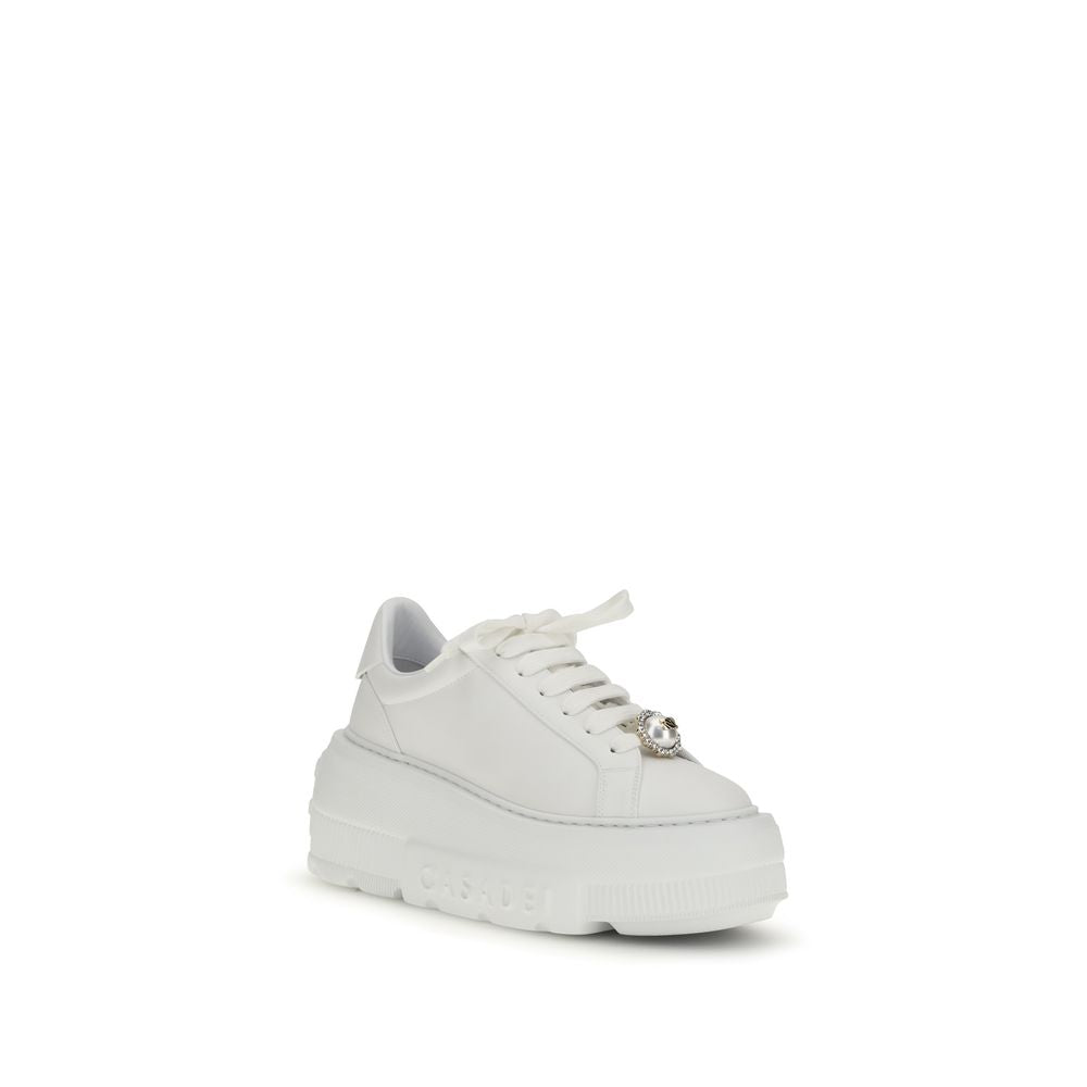 Casadei Weiße Bos Taurus Kalbsleder Plateau-Sneaker