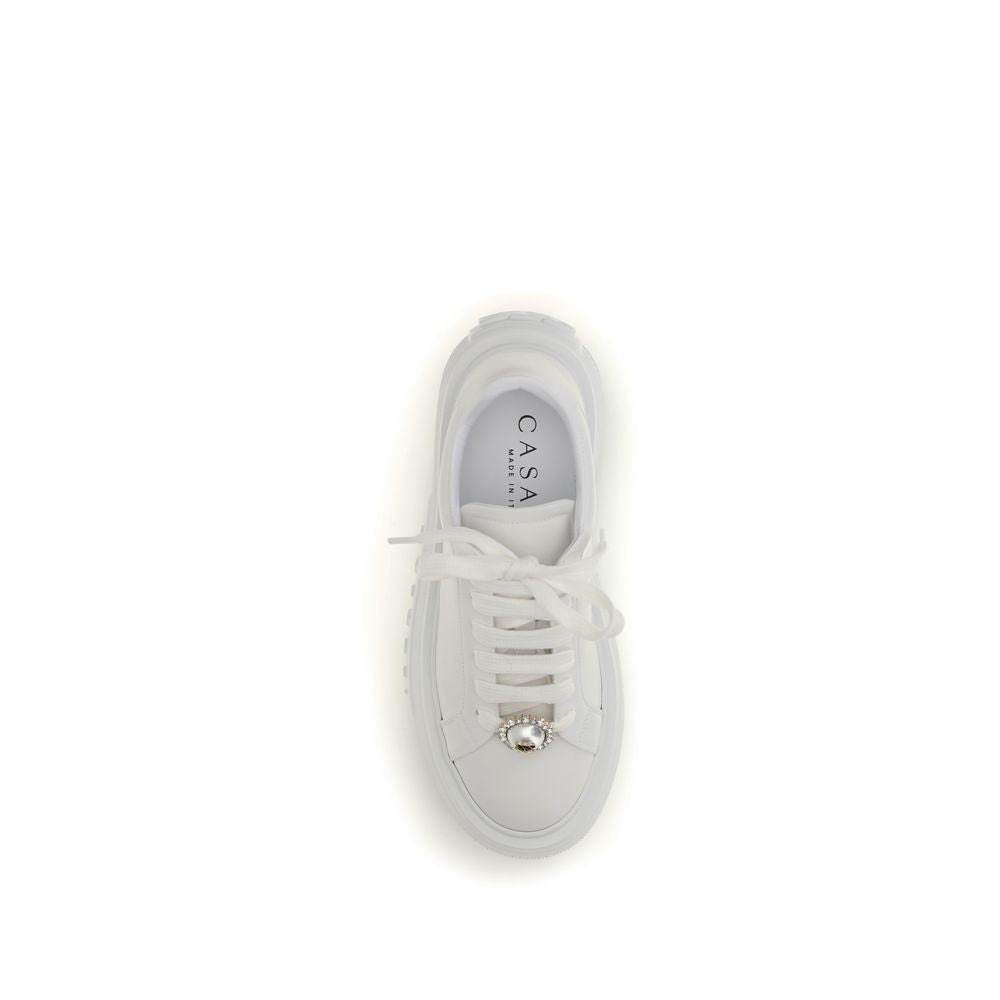 Casadei Weiße Bos Taurus Kalbsleder Plateau-Sneaker