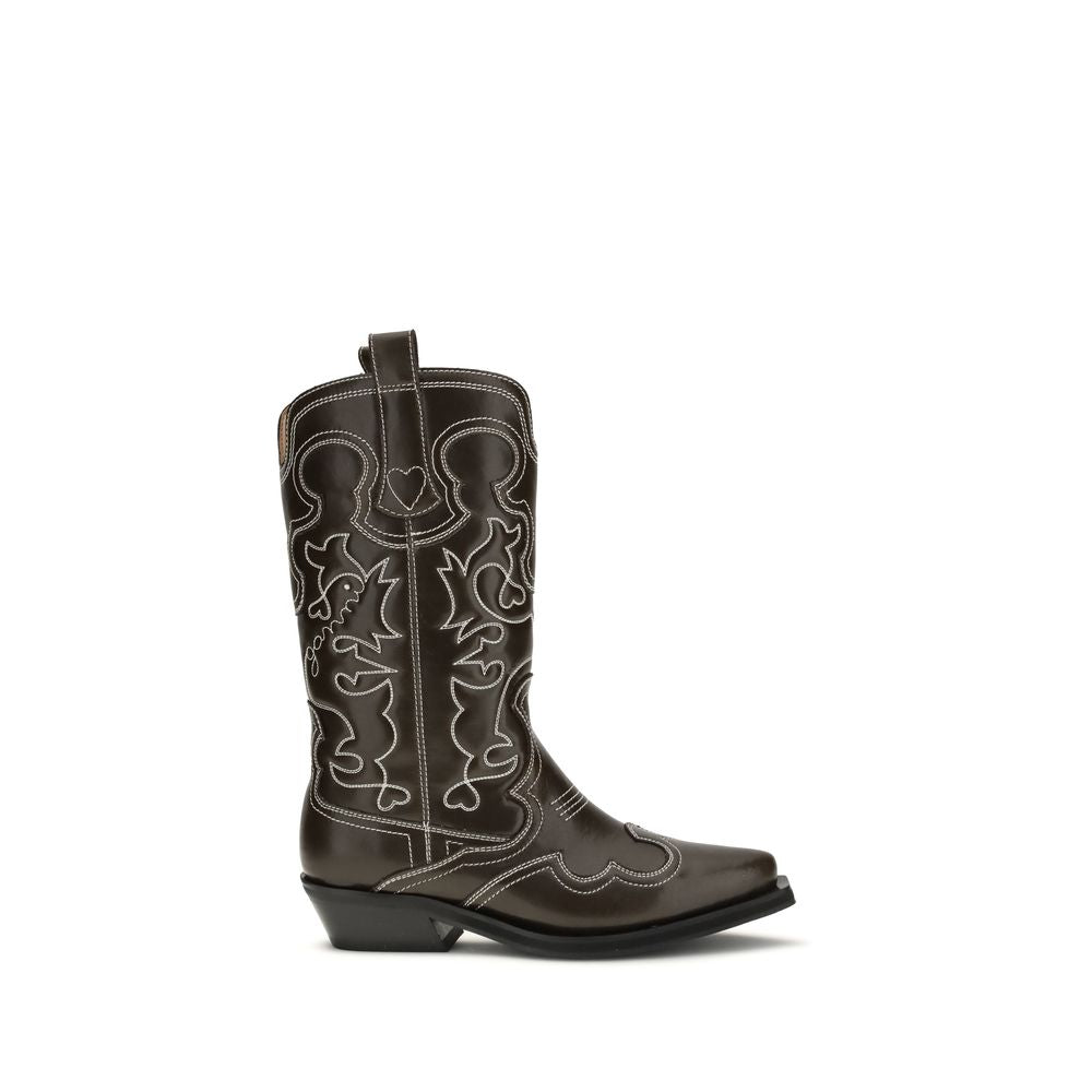 Ganni Braune Schnürstiefel aus Polyurethan