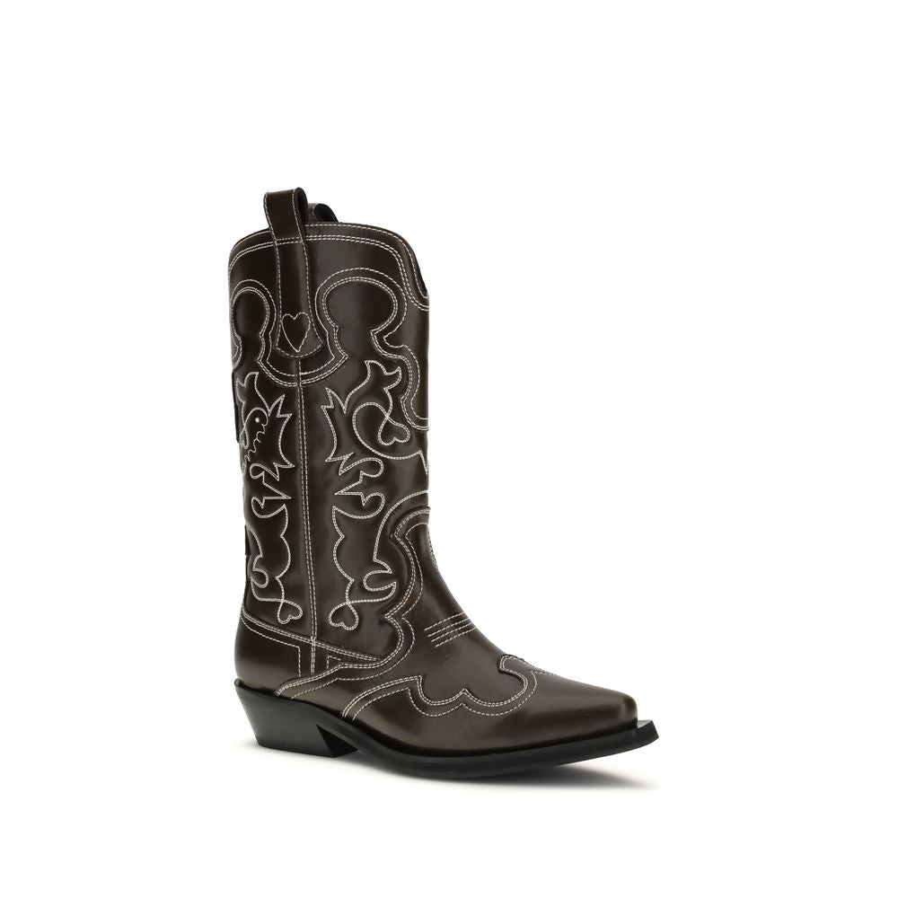 Ganni Braune Schnürstiefel aus Polyurethan