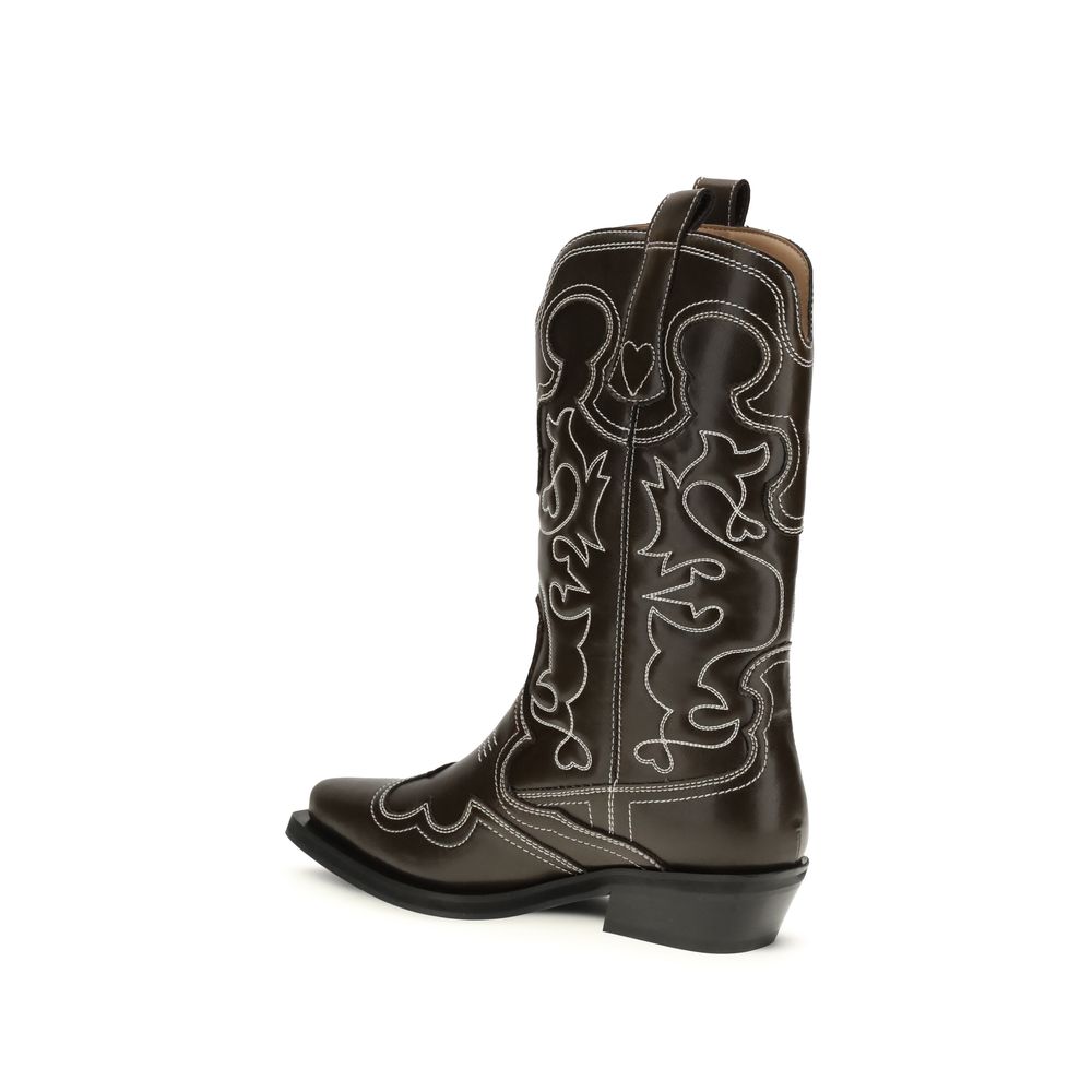 Ganni Braune Schnürstiefel aus Polyurethan