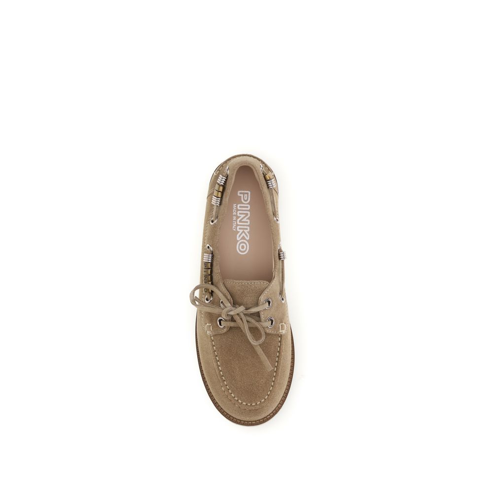 PINKO Beige Calf Leather Bos Taurus Slipper Loafers