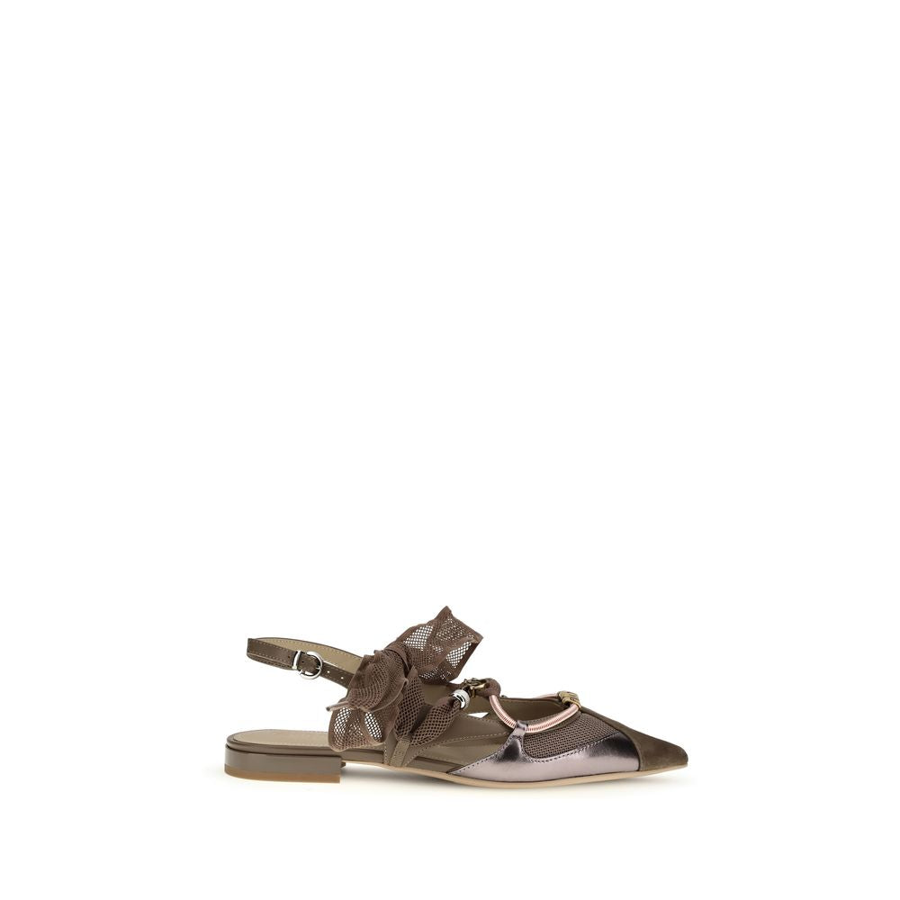PINKO Braune Kalbsleder-Ballerinas Bos Taurus