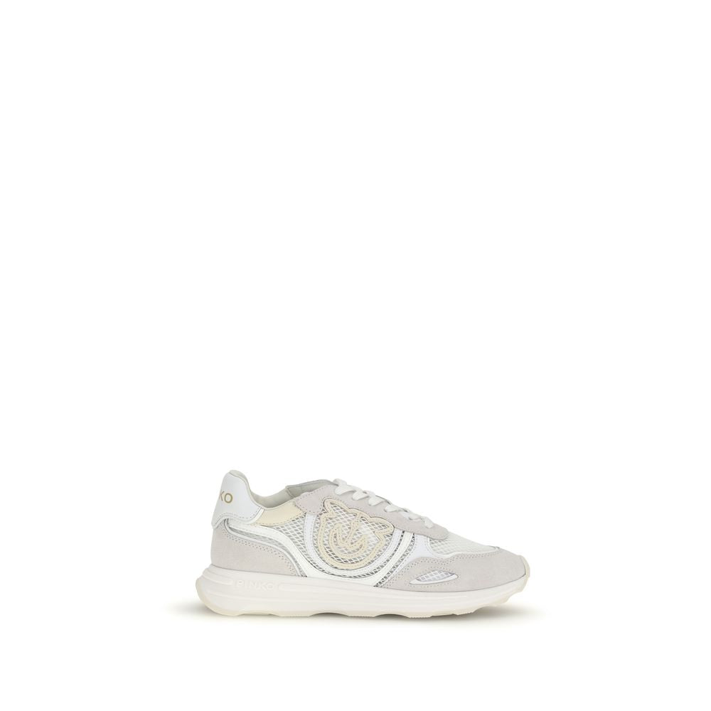 PINKO White Bos Taurus Calf Leather Athletic Sneakers